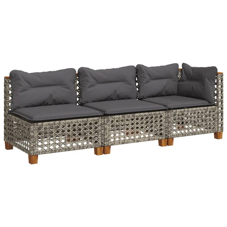 Vidaxl tuinbank 3-zits met kussens poly rattan grijs