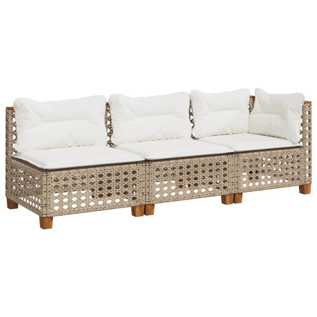Vidaxl tuinbank 3-zits met kussens poly rattan beige