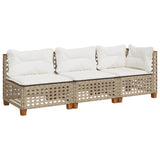 Vidaxl tuinbank 3-zits met kussens poly rattan beige