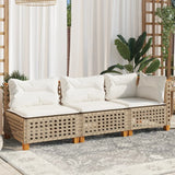 Vidaxl tuinbank 3-zits met kussens poly rattan beige