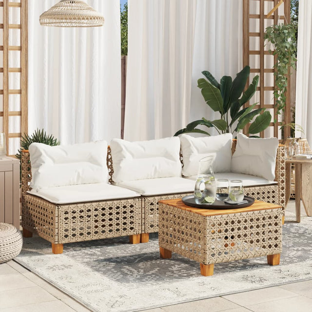 Vidaxl tuinbank 3-zits met kussens poly rattan beige