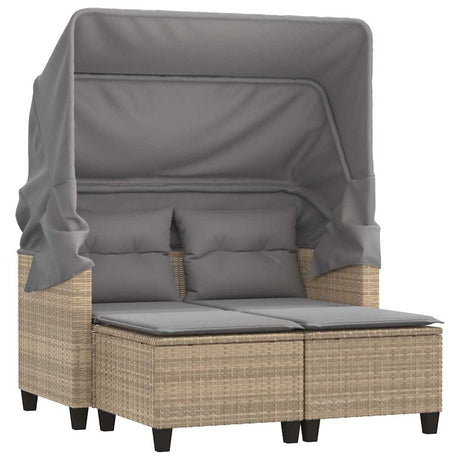 Vidaxl tuinbank 2-zits met luifel en voetenbanken poly rattan beige