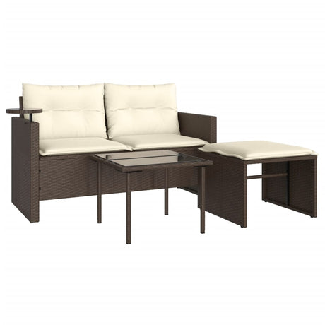 Vidaxl 3-delige loungeset met kussens poly rattan bruin