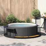 Vidaxl hottub surround opbergruimte houten opstapje poly rattan zwart