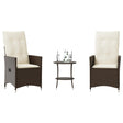Vidaxl 3-delige bistroset met kussens poly rattan bruin