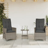 Vidaxl 3-delige bistroset met kussens poly rattan grijs
