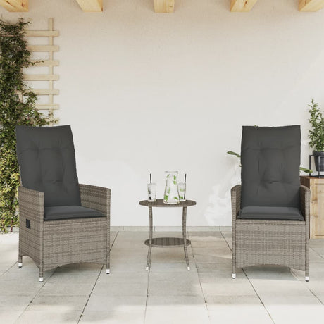 Vidaxl 3-delige bistroset met kussens poly rattan grijs