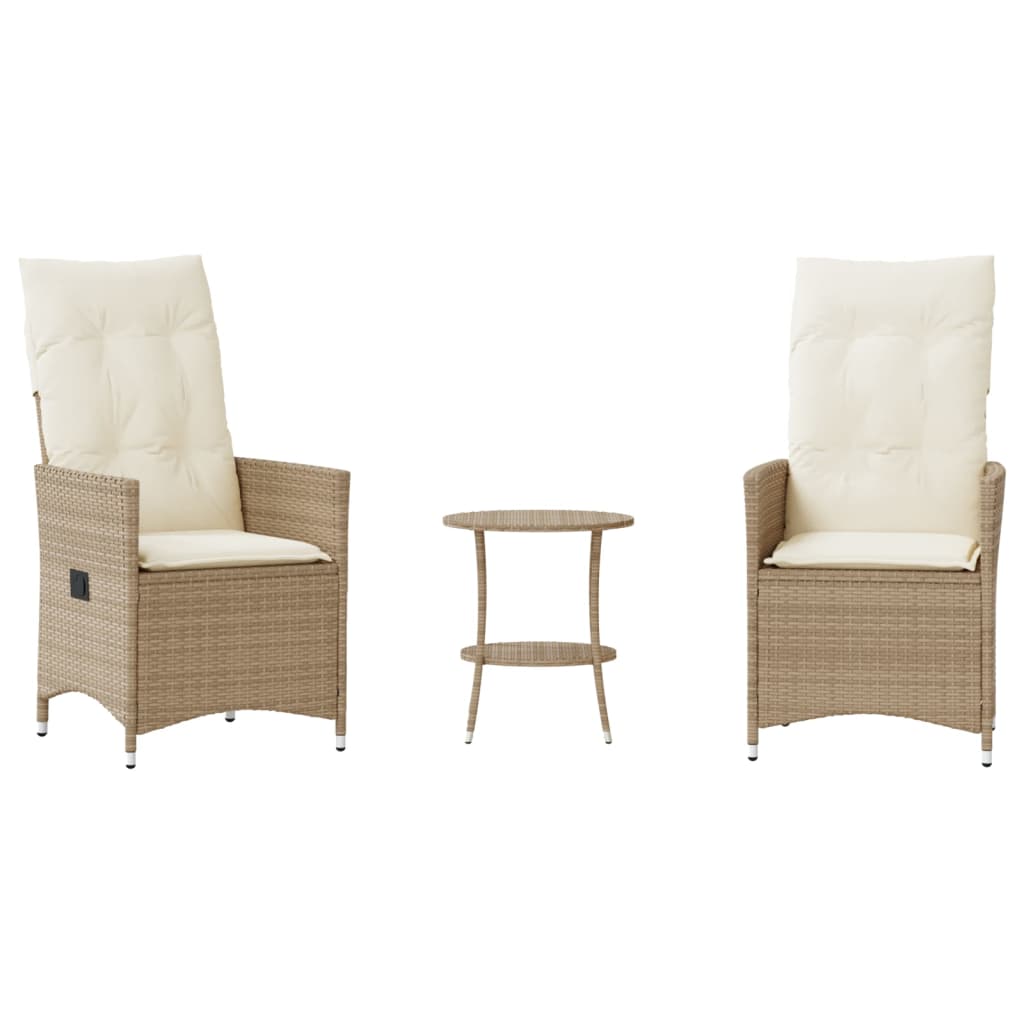 Vidaxl 3-delige bistroset met kussens poly rattan beige