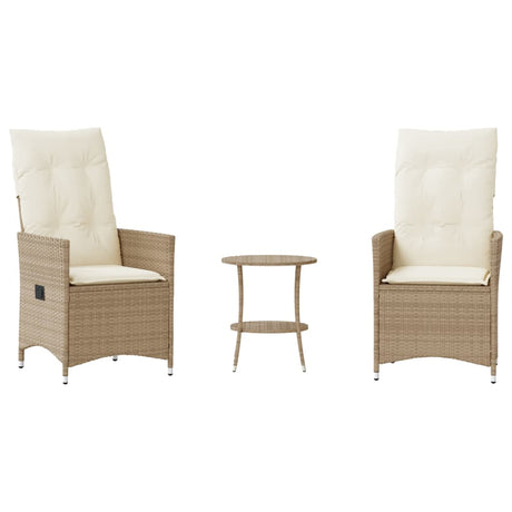 Vidaxl 3-delige bistroset met kussens poly rattan beige