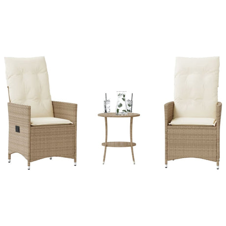 Vidaxl 3-delige bistroset met kussens poly rattan beige