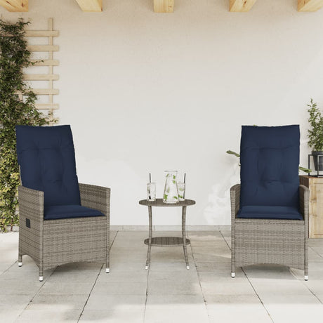 Vidaxl 3-delige bistroset met kussens poly rattan grijs