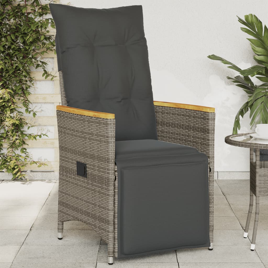 Vidaxl tuinstoel verstelbaar met kussens poly rattan grijs