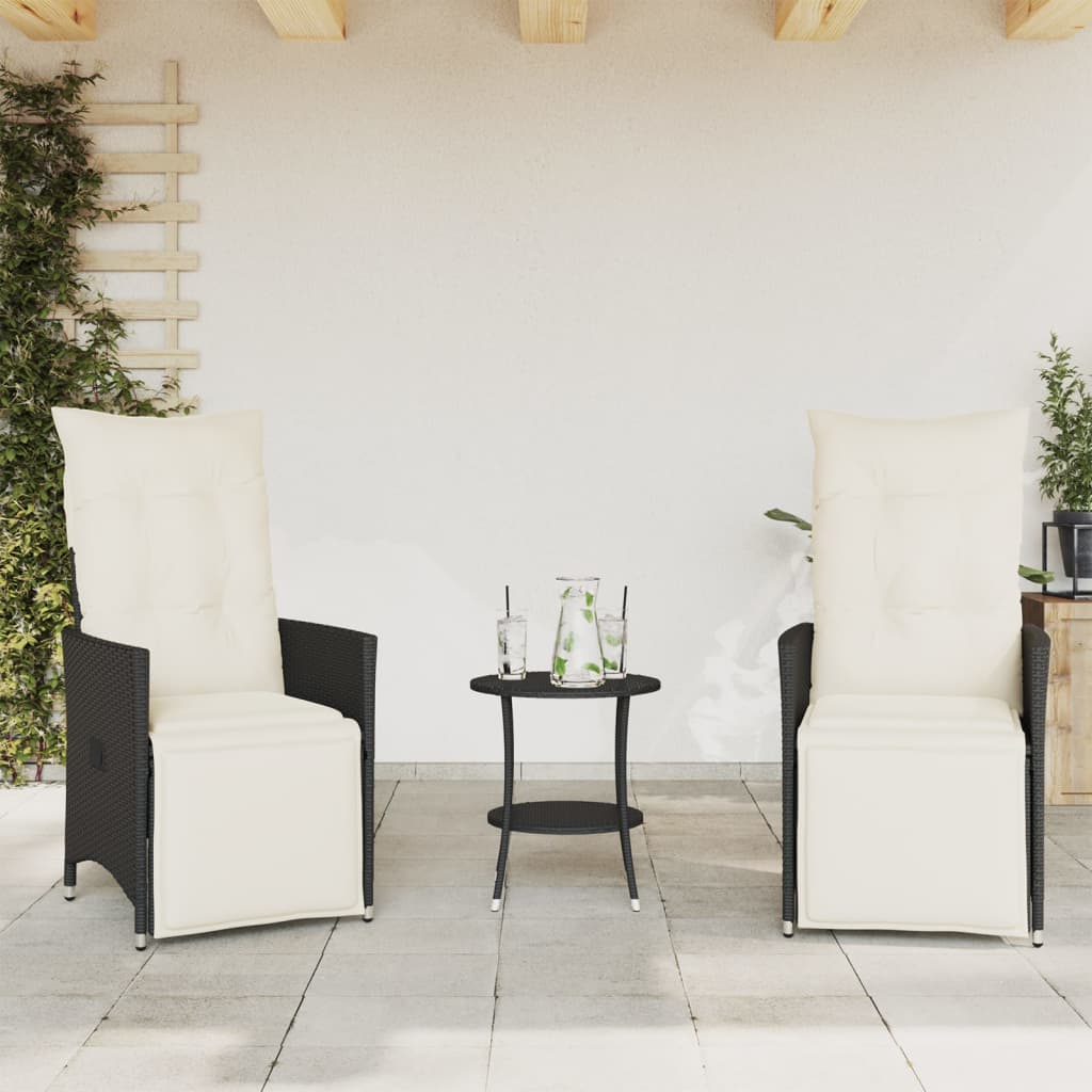 Vidaxl 3-delige bistroset met kussens poly rattan zwart