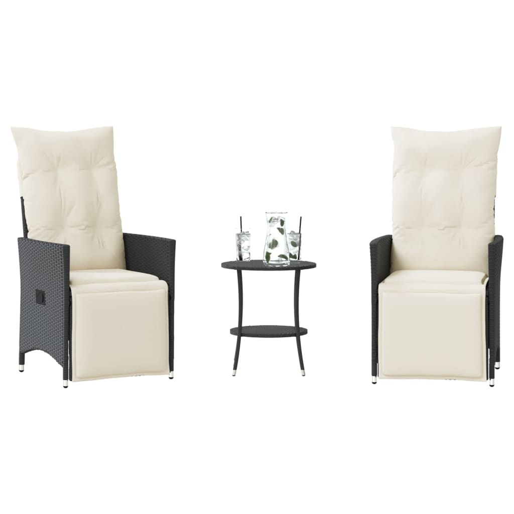 Vidaxl 3-delige bistroset met kussens poly rattan zwart