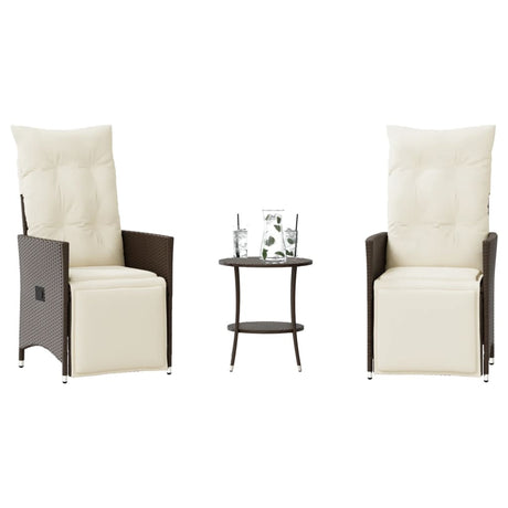 Vidaxl 3-delige bistroset met kussens poly rattan bruin