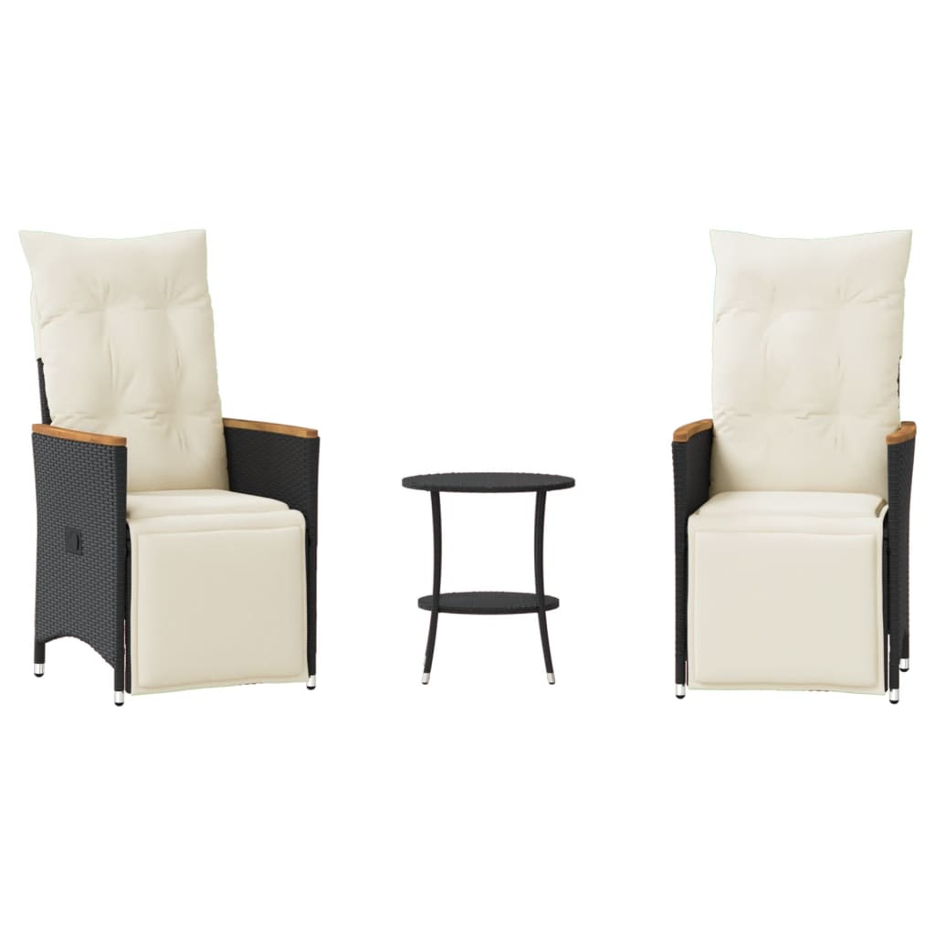 Vidaxl 3-delige bistroset met kussens poly rattan zwart
