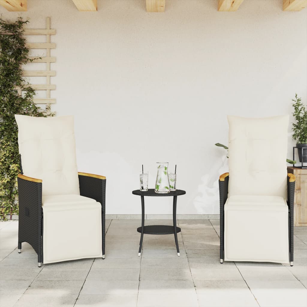 Vidaxl 3-delige bistroset met kussens poly rattan zwart