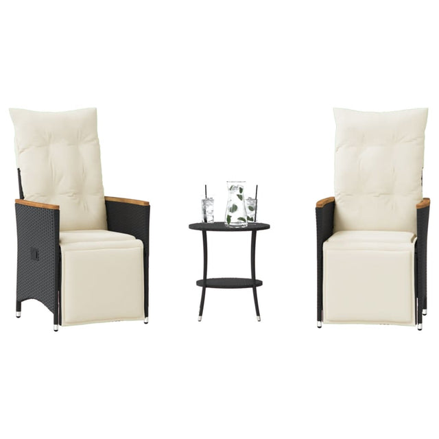 Vidaxl 3-delige bistroset met kussens poly rattan zwart