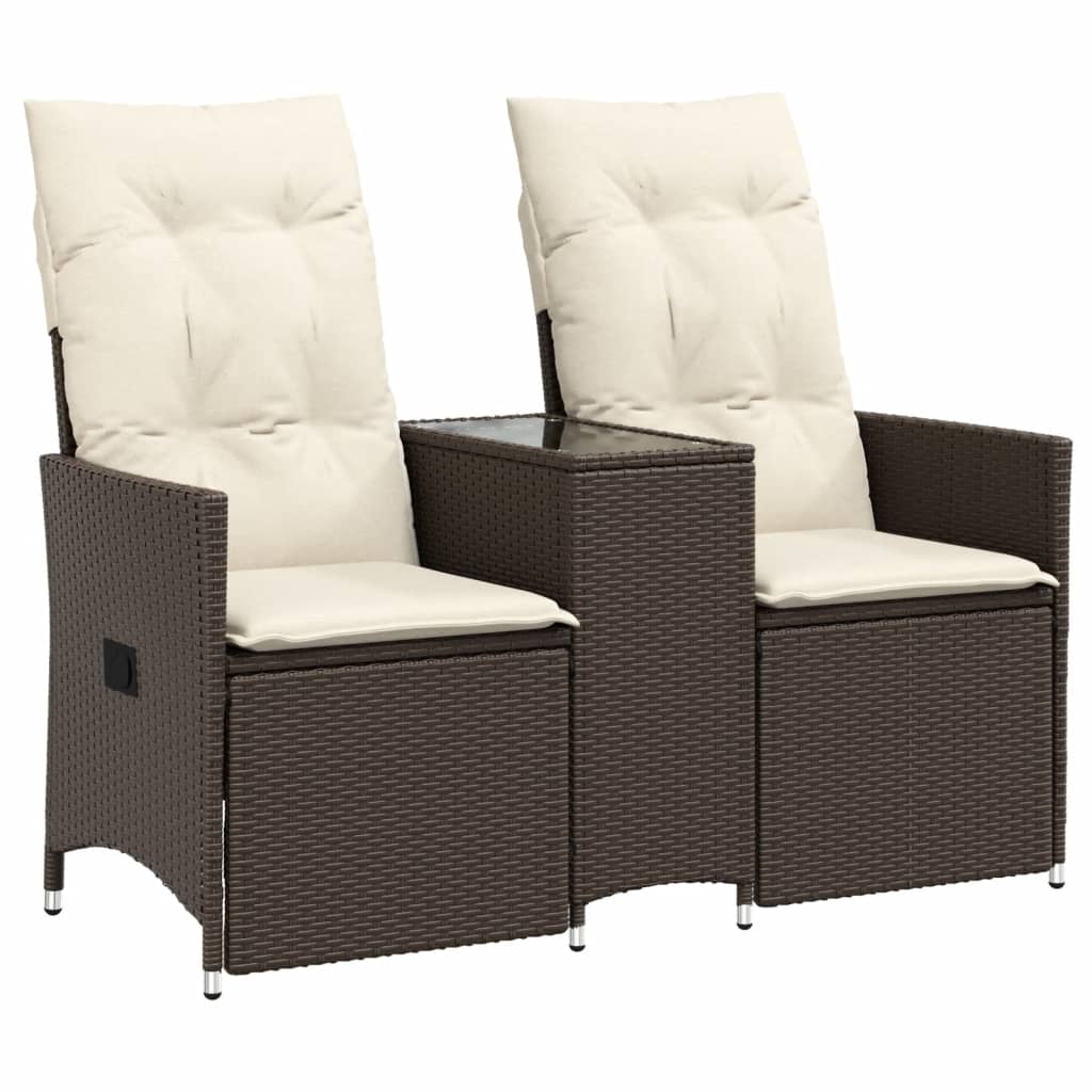Vidaxl tuinbank 2-zits verstelbaar met tafel poly rattan bruin
