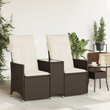 Vidaxl tuinbank 2-zits verstelbaar met tafel poly rattan bruin