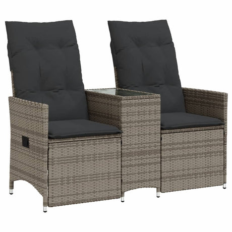 Vidaxl tuinbank 2-zits verstelbaar met tafel poly rattan grijs