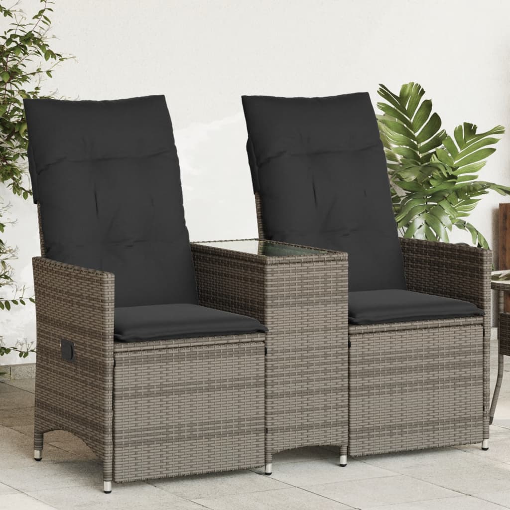 Vidaxl tuinbank 2-zits verstelbaar met tafel poly rattan grijs