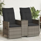 Vidaxl tuinbank 2-zits verstelbaar met tafel poly rattan grijs