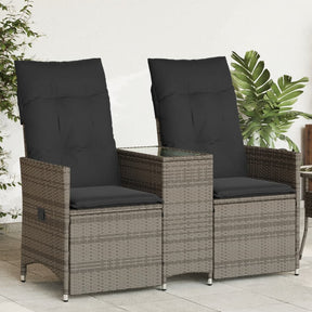 Vidaxl tuinbank 2-zits verstelbaar met tafel poly rattan grijs