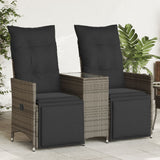 Vidaxl tuinbank 2-zits verstelbaar met tafel poly rattan grijs