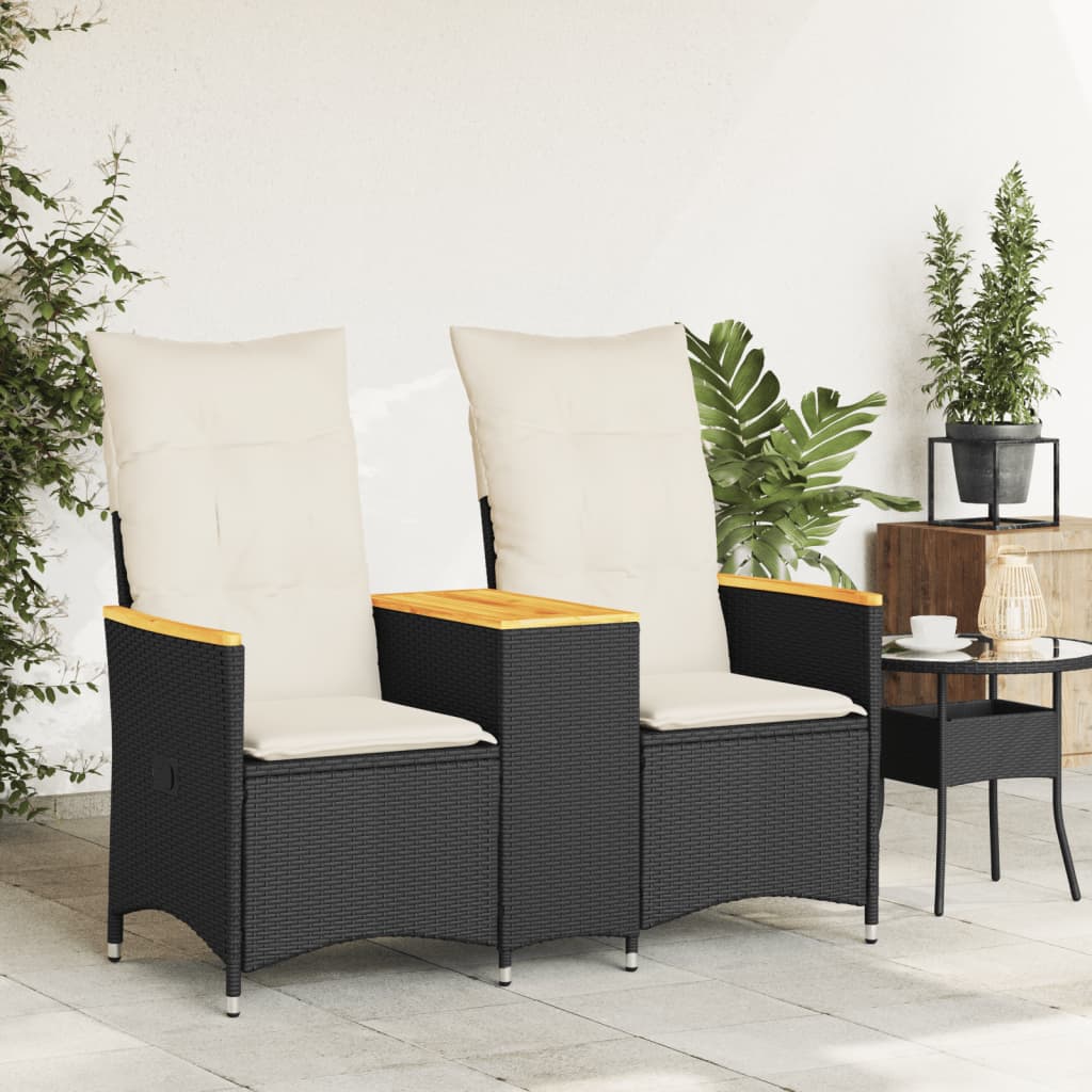 Vidaxl tuinbank 2-zits verstelbaar met tafel poly rattan zwart