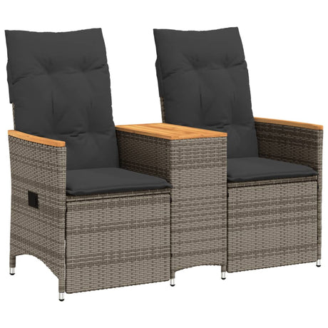 Vidaxl tuinbank 2-zits verstelbaar met tafel poly rattan grijs