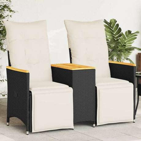 Vidaxl tuinbank 2-zits verstelbaar met tafel poly rattan zwart