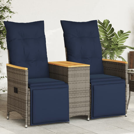 Vidaxl tuinbank 2-zits verstelbaar met tafel poly rattan grijs
