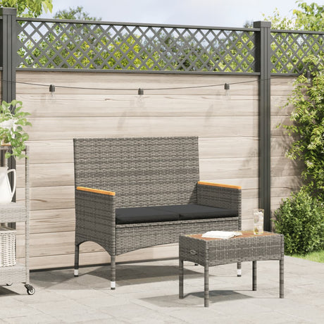 Vidaxl tuinbank 2-zits met kussens en tafel poly rattan grijs