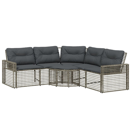 Vidaxl tuinbank met kussens en voetensteun l-vormig poly rattan grijs