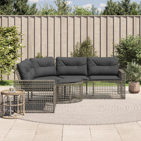 Vidaxl tuinbank met kussens en voetensteun l-vormig poly rattan grijs