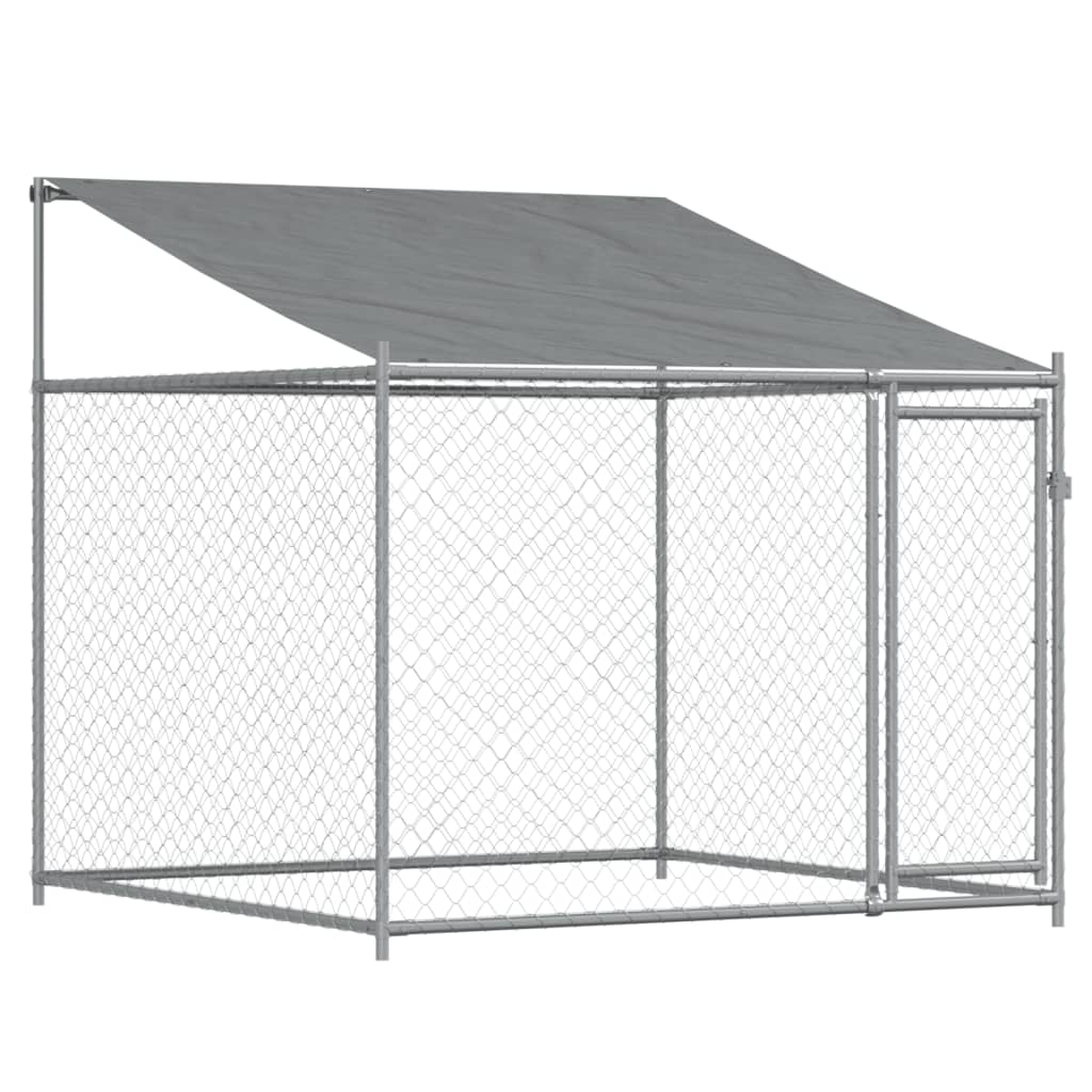 Vidaxl Hond Loftt mat Daach an Dier 2x2x2 m galvaniséiert Stol Grey