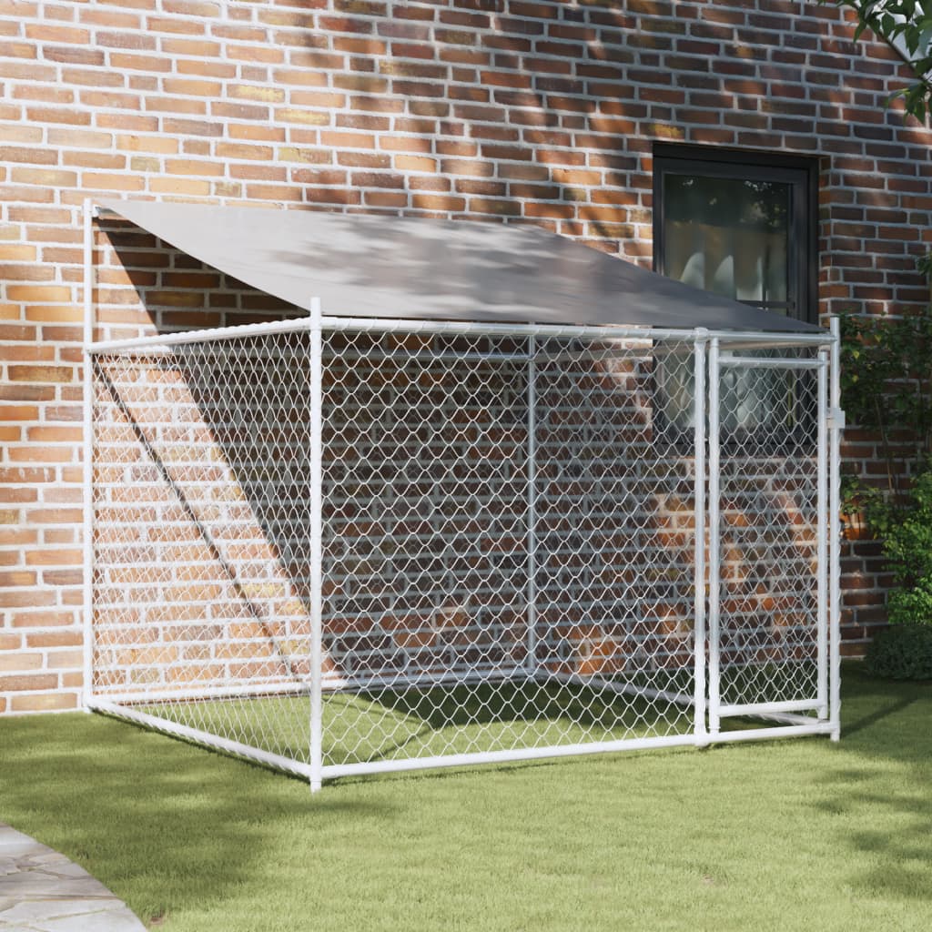 Vidaxl Dog Loft avec toit et porte 2x2x2 m Gray en acier galvanisé