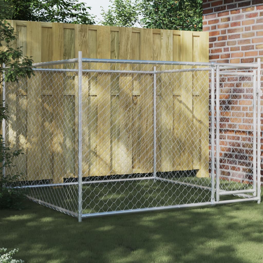 Vidaxl Dog loft med dør 2x2x1,5 m galvaniseret stålgrå