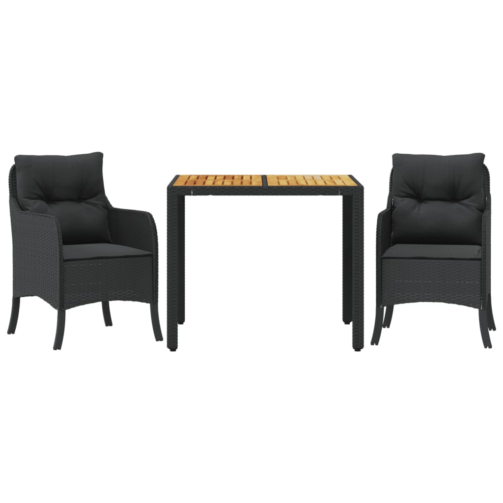 Vidaxl 3-delige tuinset met kussens poly rattan zwart