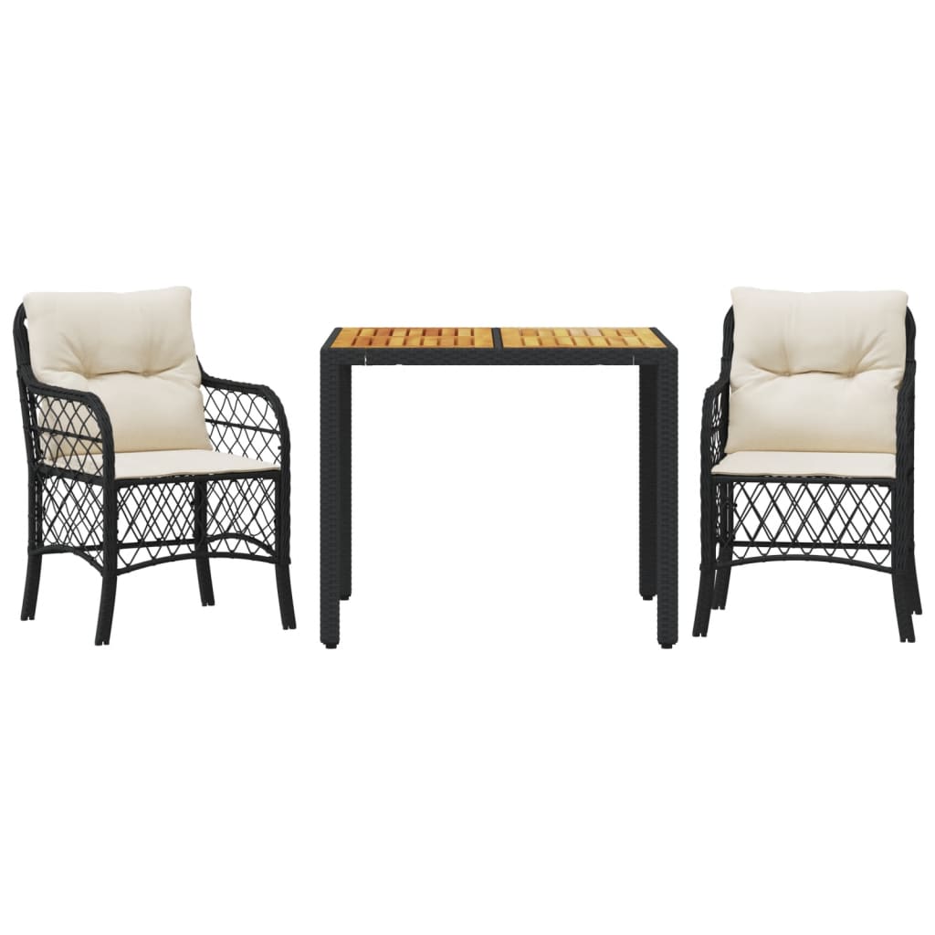 Vidaxl 3-delige bistroset met kussens poly rattan zwart