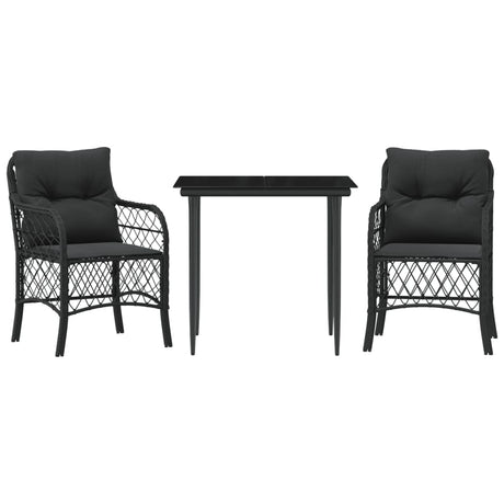 Vidaxl 3-delige bistroset met kussens poly rattan zwart