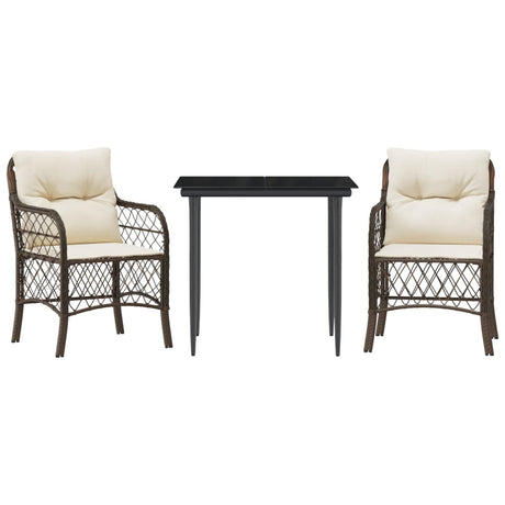 Vidaxl 3-delige bistroset met kussens poly rattan bruin