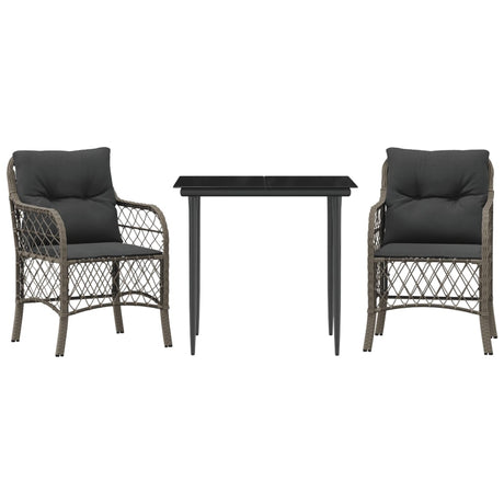 Vidaxl 3-delige bistroset met kussens poly rattan grijs