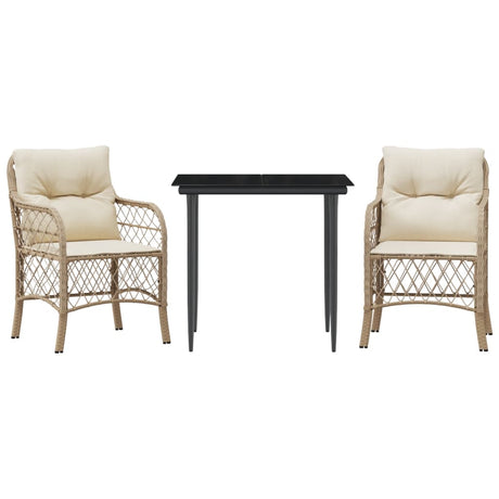 Vidaxl 3-delige bistroset met kussens poly rattan beige
