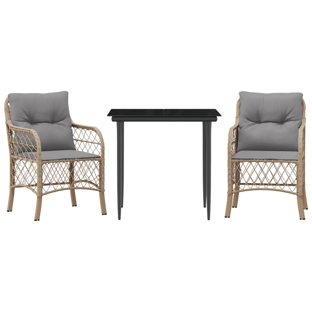 Vidaxl 3-delige bistroset met kussens poly rattan gemengd beige