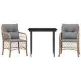 Vidaxl 3-delige bistroset met kussens poly rattan gemengd beige