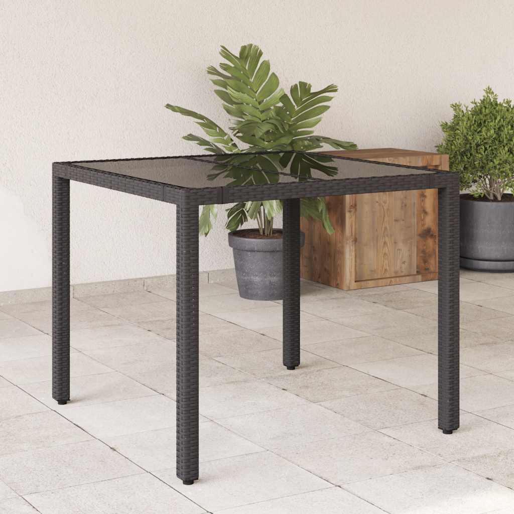 Vidaxl tuintafel met glazen blad 90x90x75 cm poly rattan