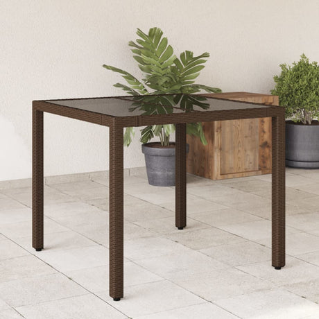 Vidaxl tuintafel met glazen blad 90x90x75 cm poly rattan bruin