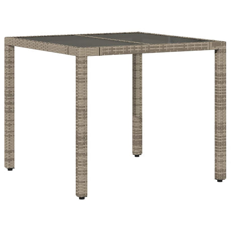 Vidaxl tuintafel met glazen blad 90x90x75 cm poly rattan grijs